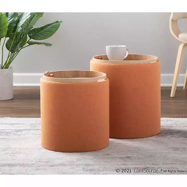 Benches & Ottomans-Kirklands Home Rust Upholstered Ottomans with Tray Tops, Set of 2 Orange