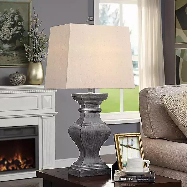 Table Lamps-Kirklands Home Aged Black Candlestick Base Table Lamp, 33 in. Tan