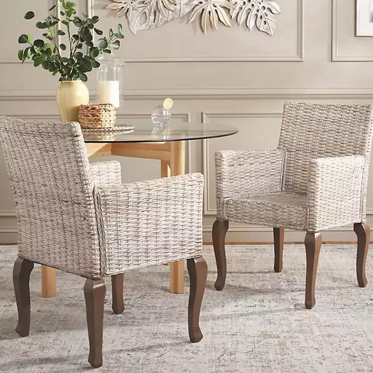 Dining Chairs-Kirklands Home White Rattan Curved Legs Dining Chairs, Set of 2
