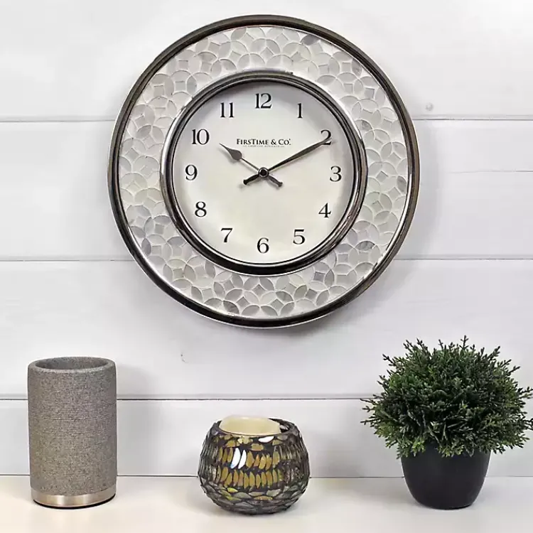 Clocks-Kirklands Home White Arabesque Mosaic Frame Wall Clock