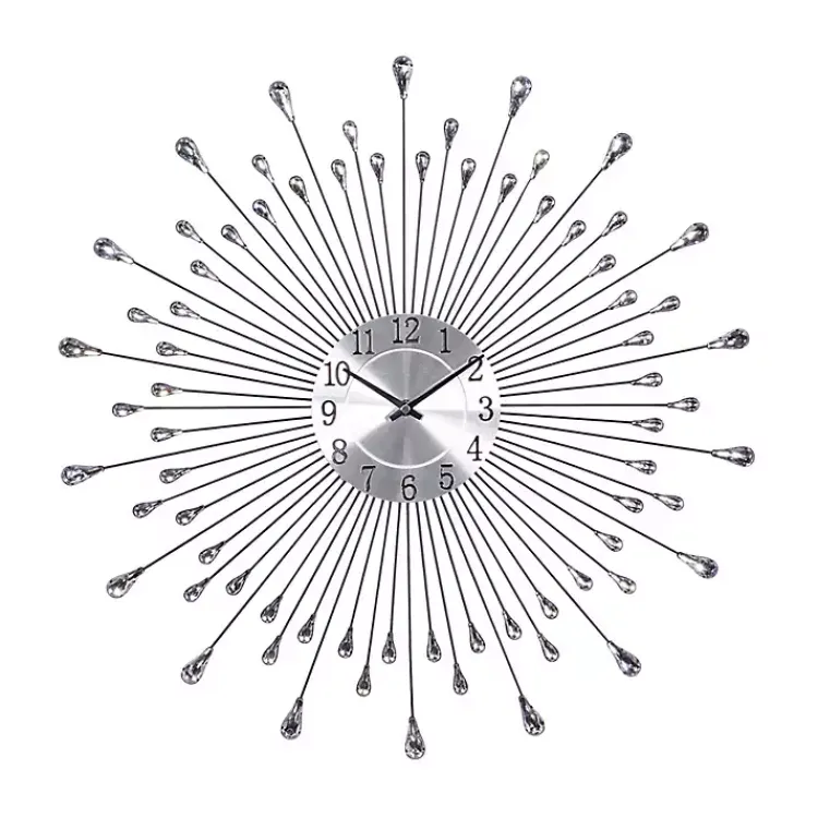 Clocks-Kirklands Home Silver Metal Sunburst Droplet Frame Clock