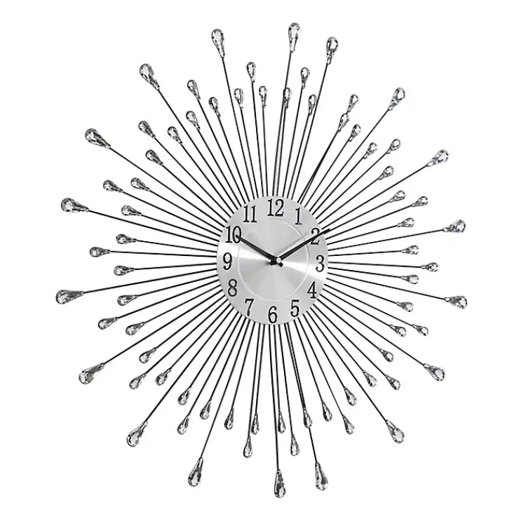 Clocks-Kirklands Home Silver Metal Sunburst Droplet Frame Clock