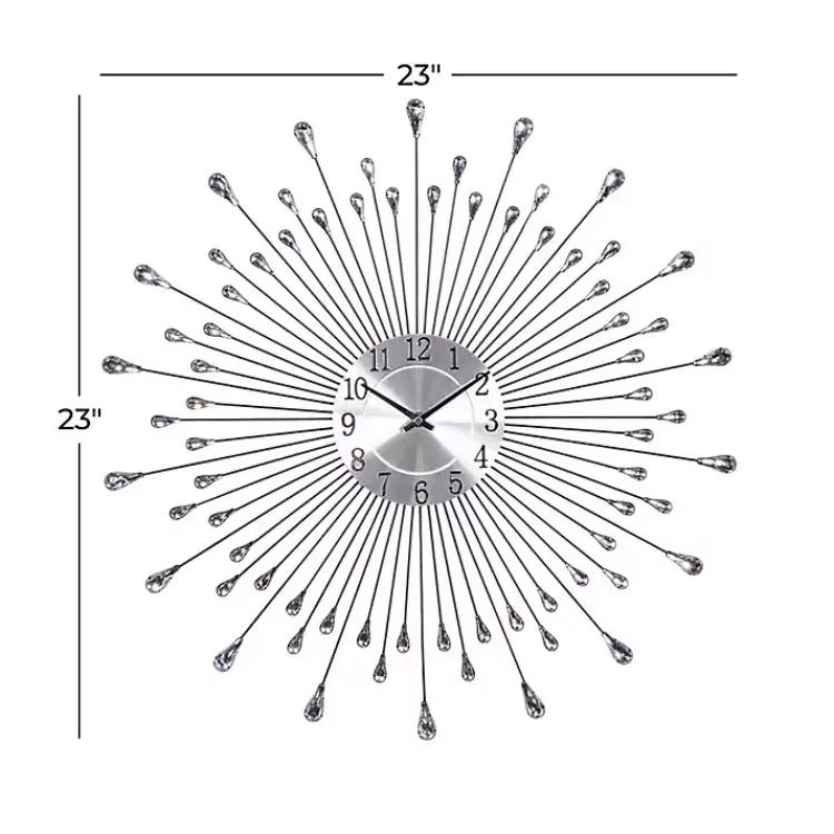 Clocks-Kirklands Home Silver Metal Sunburst Droplet Frame Clock