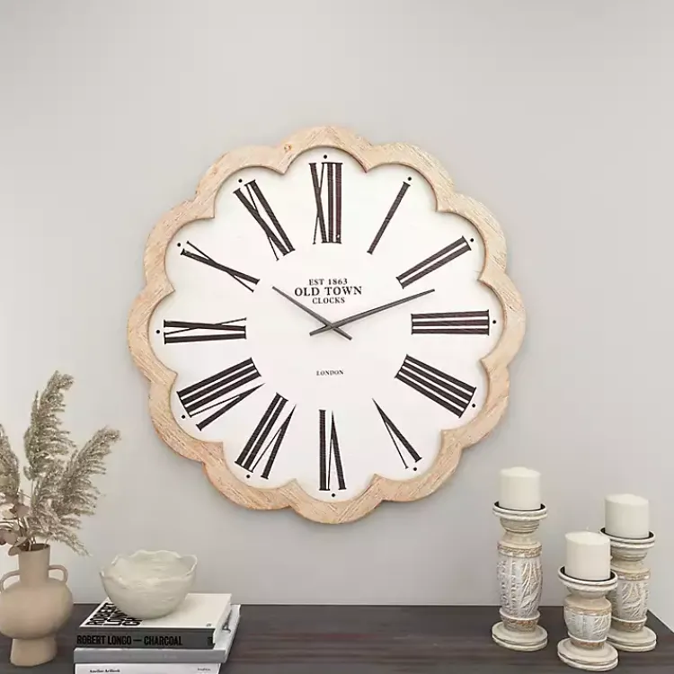 Clocks-Kirklands Home White Wood Scalloped Frame Wall Clock
