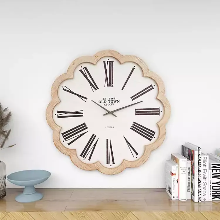 Clocks-Kirklands Home White Wood Scalloped Frame Wall Clock