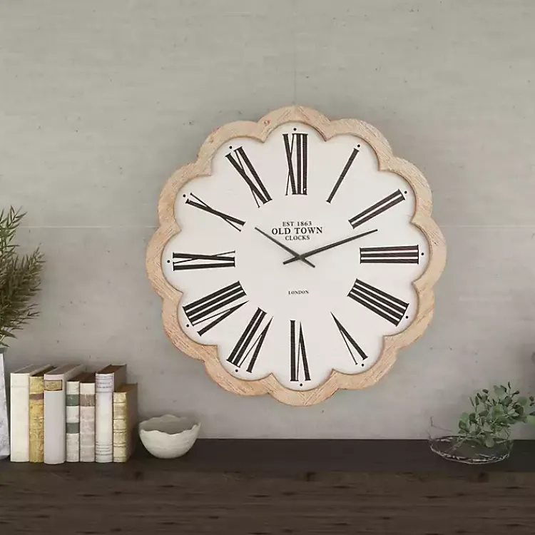 Clocks-Kirklands Home White Wood Scalloped Frame Wall Clock