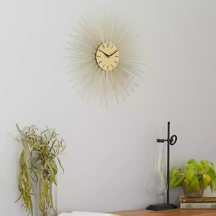 Clocks-Kirklands Home Gold Metal Sunburst Wall Clock