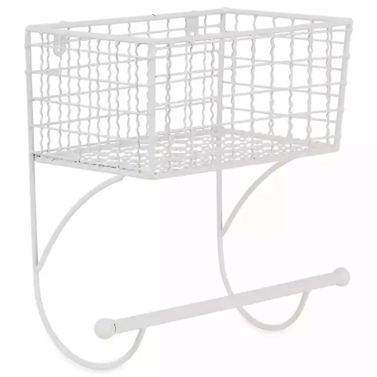 Wall Storage-Kirklands Home Antique White Wire Basket Towel Rack