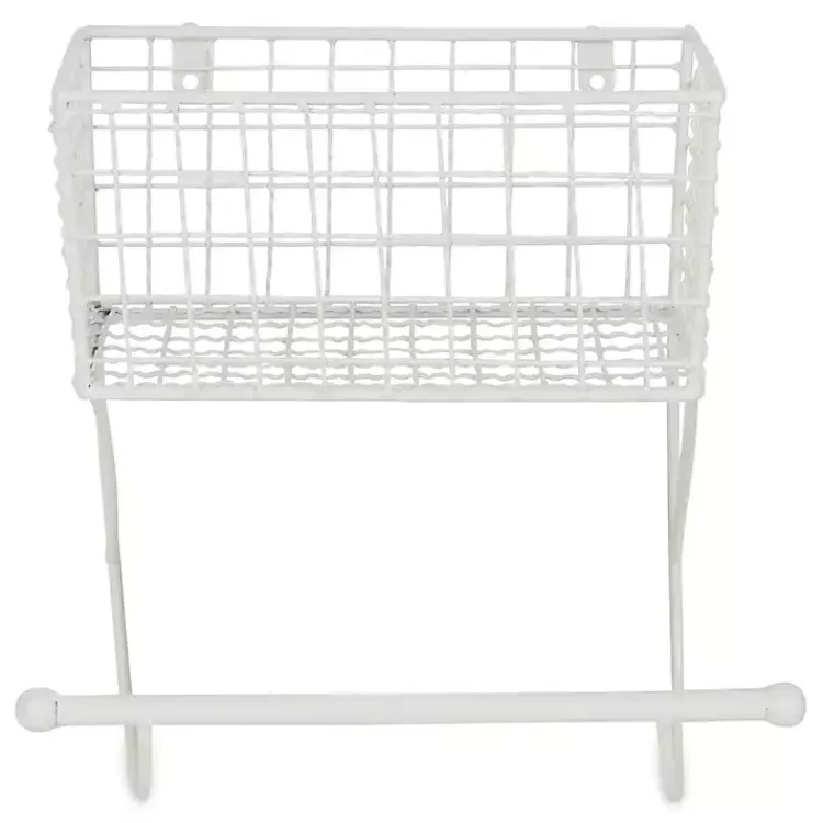 Wall Storage-Kirklands Home Antique White Wire Basket Towel Rack