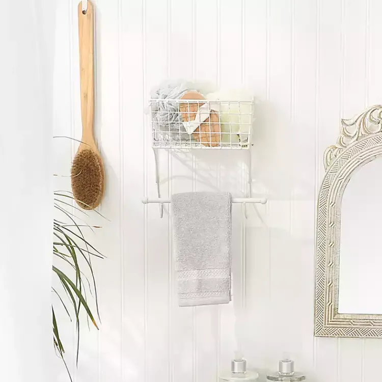 Wall Storage-Kirklands Home Antique White Wire Basket Towel Rack