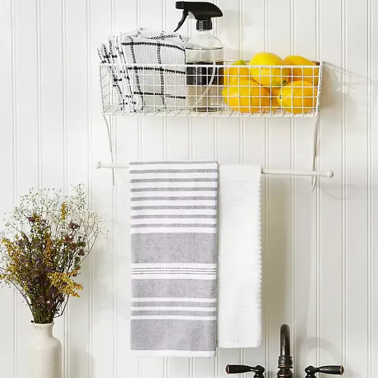 Wall Storage-Kirklands Home Antique White Wire Basket Towel Rack, 17 in.