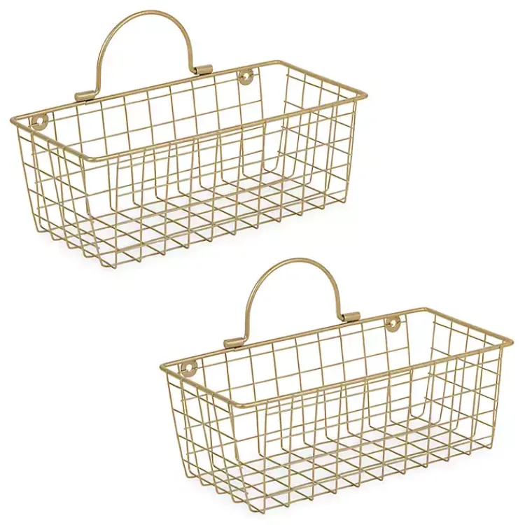 Wall Storage-Kirklands Home Gold Metal Wire Cage Wall Baskets, Set of 2
