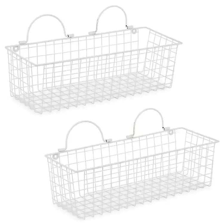 Wall Storage-Kirklands Home Antique White 2-pc. Long Wire Basket Set, 17 in.