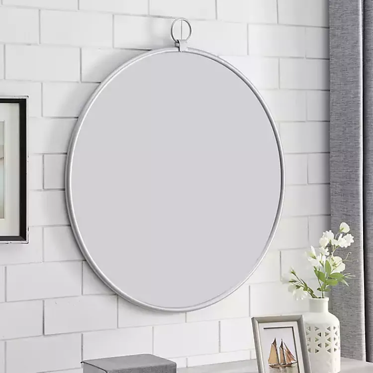 Decorative Mirrors-Kirklands Home Metal Frame Round Wall Mirror Silver