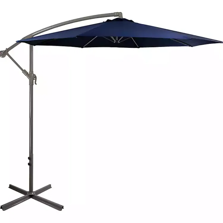 Outdoor Accent Furniture-Kirklands Home Navy Offset Hand Crank Outdoor Umbrella