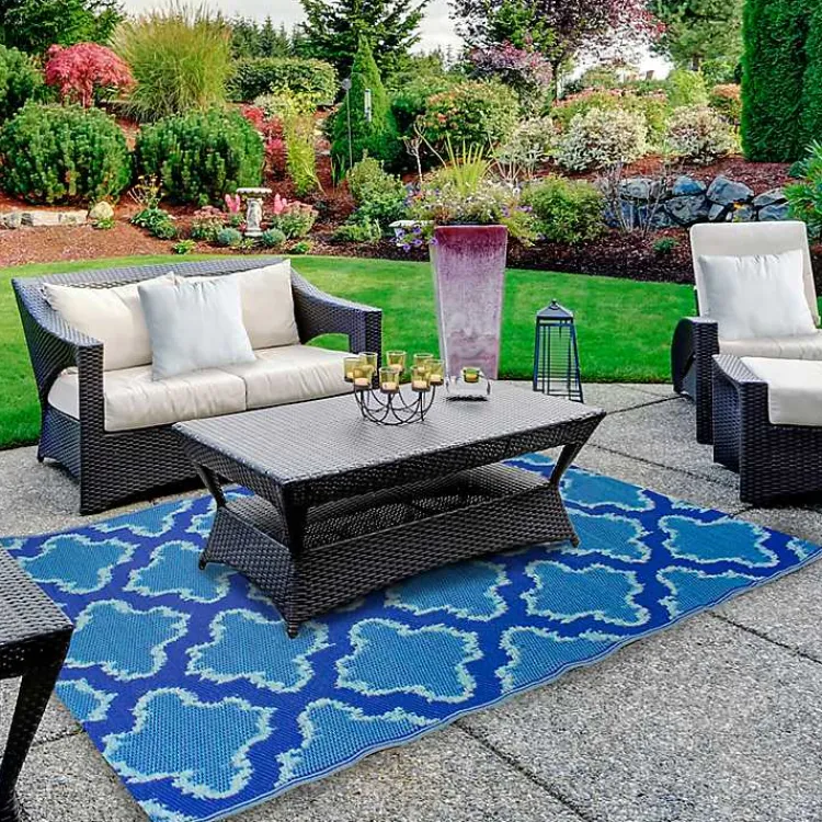 Outdoor Rugs-Kirklands Home Cerulean Quatrefoil Outdoor Area Rug, 4x6