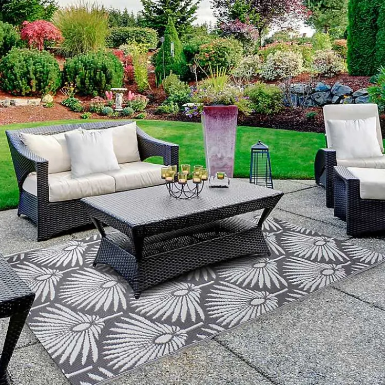 Outdoor Rugs-Kirklands Home Slate Fan Leaf Outdoor Area Rug, 4x6