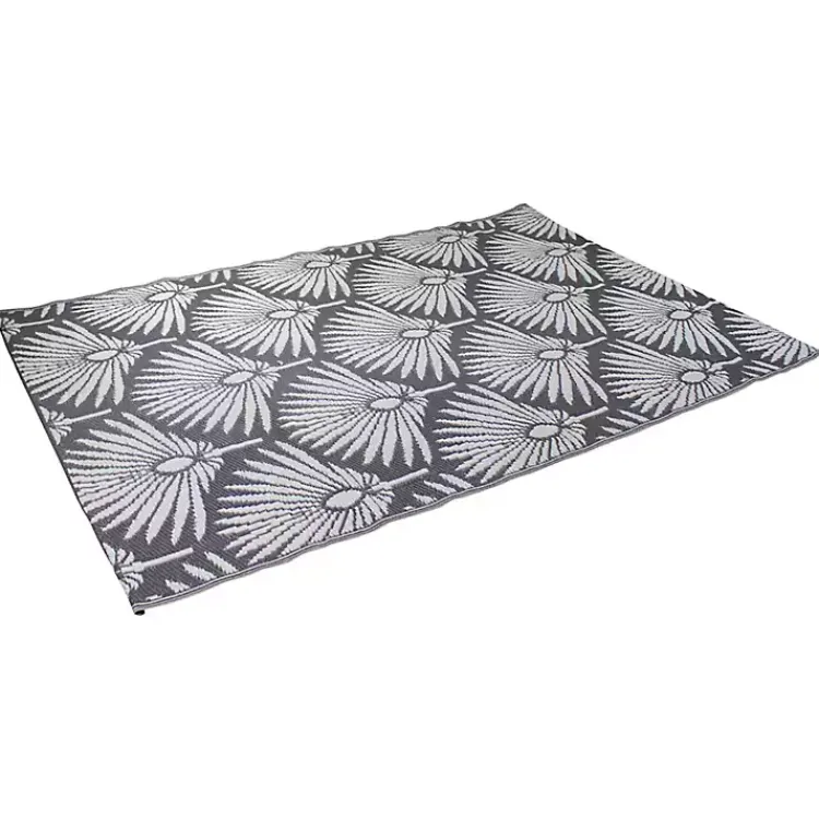 Outdoor Rugs-Kirklands Home Slate Fan Leaf Outdoor Area Rug, 4x6