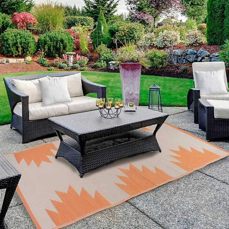 Outdoor Rugs-Kirklands Home Orange Geometric Outdoor Area Rug, 4x6