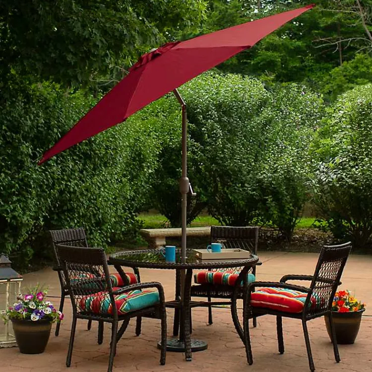 Outdoor Accent Furniture-Kirklands Home Burgundy Tilt Hand Crank Outdoor Umbrella