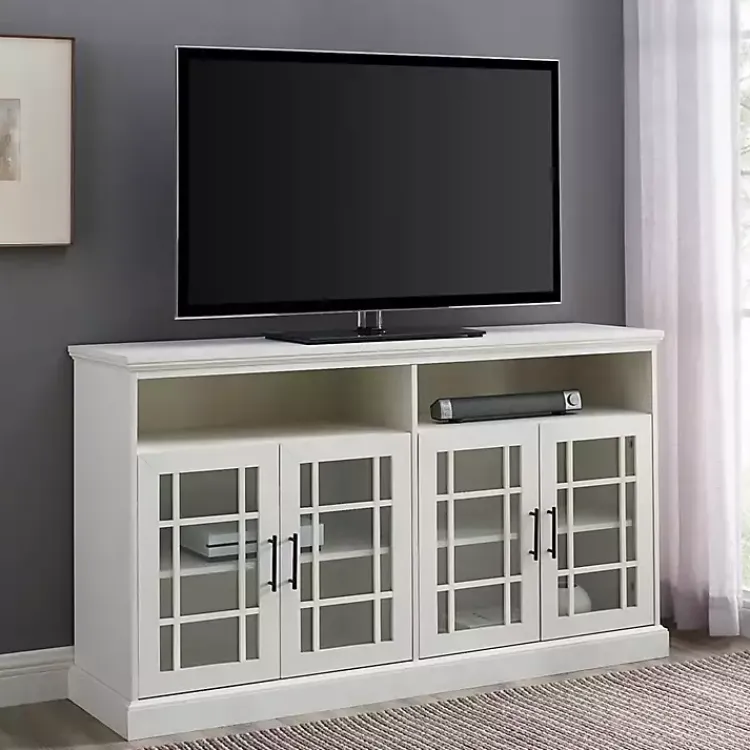 Tv Stands & Media Consoles-Kirklands Home Brushed Window Pane TV Stand White
