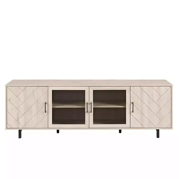 Tv Stands & Media Consoles-Kirklands Home Birch Wood Herringbone 4-Door TV Sd Tan