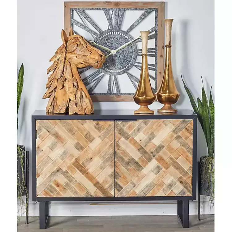 Cabinets & Sideboards-Kirklands Home Natural Wood Mosaic Paneling Cabinet