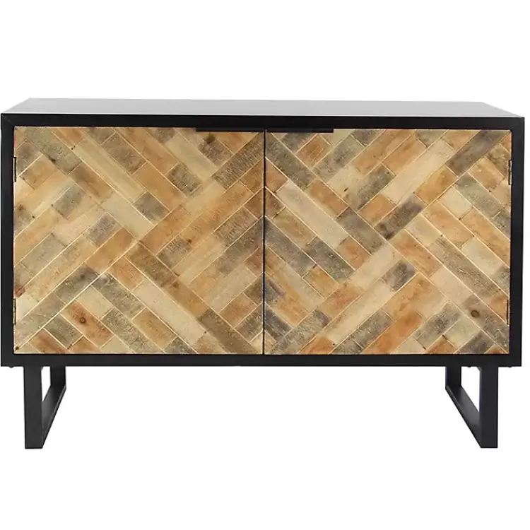 Cabinets & Sideboards-Kirklands Home Natural Wood Mosaic Paneling Cabinet