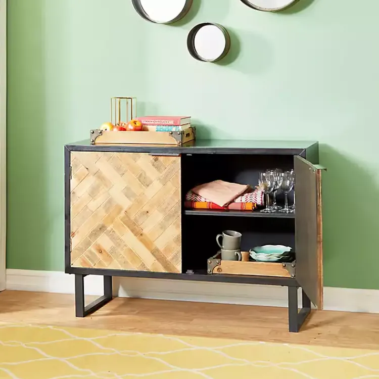 Cabinets & Sideboards-Kirklands Home Natural Wood Mosaic Paneling Cabinet