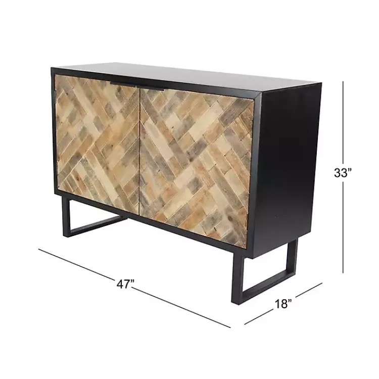 Cabinets & Sideboards-Kirklands Home Natural Wood Mosaic Paneling Cabinet