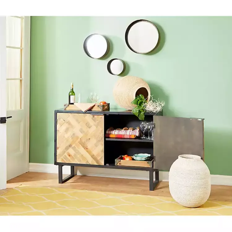 Cabinets & Sideboards-Kirklands Home Natural Wood Mosaic Paneling Cabinet