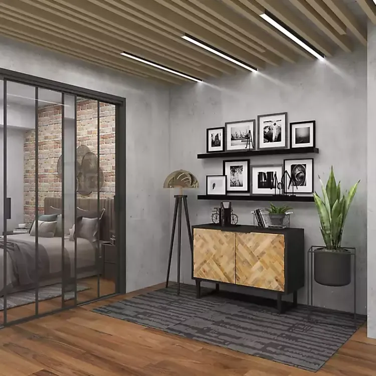 Cabinets & Sideboards-Kirklands Home Natural Wood Mosaic Paneling Cabinet