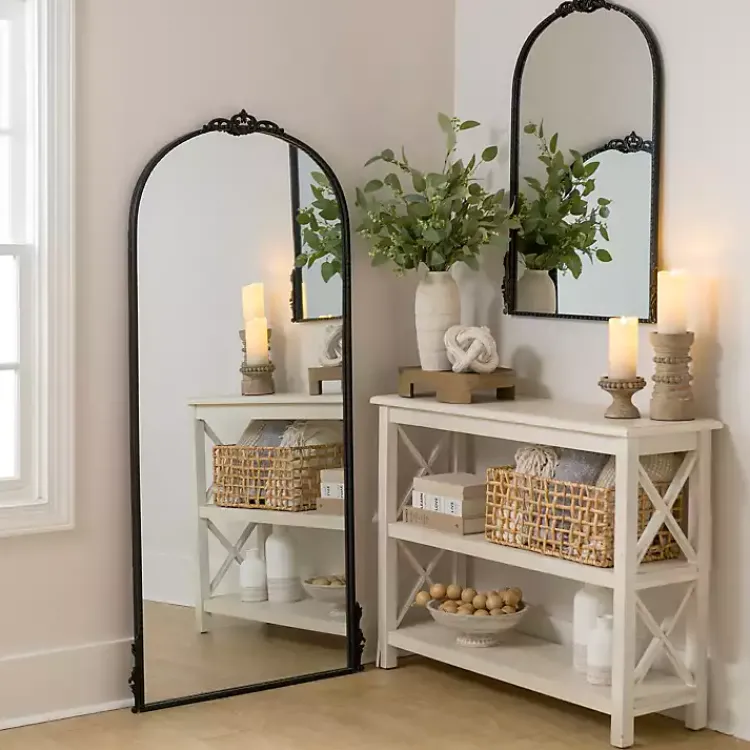 Decorative Mirrors-Kirklands Home Black Metal Ornate Arch Large Mirror