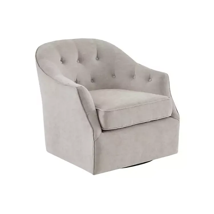 Accent Chairs-Kirklands Home Gayla Taupe Button Tufted Swivel Accent Chair Gray