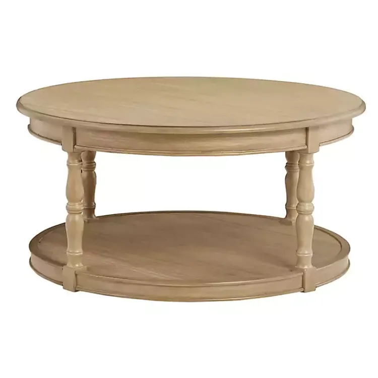 Coffee Tables-Kirklands Home Natural Wood Finish Turned Leg Round Coffee Table