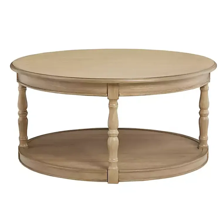 Coffee Tables-Kirklands Home Natural Wood Finish Turned Leg Round Coffee Table