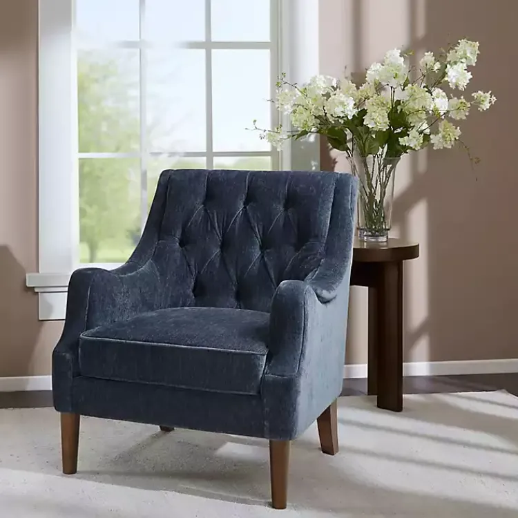 Accent Chairs-Kirklands Home Navy Button Tufted Accent Chair Blue