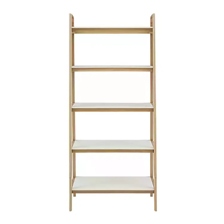 Bookshelves-Kirklands Home Off White Wood Shelves with Natural Frame Bookcase