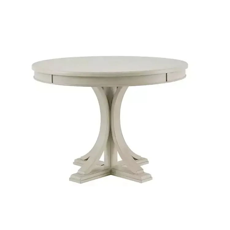 Dining Tables-Kirklands Home Antique Cream Wood Pedestal Round Dining Table White