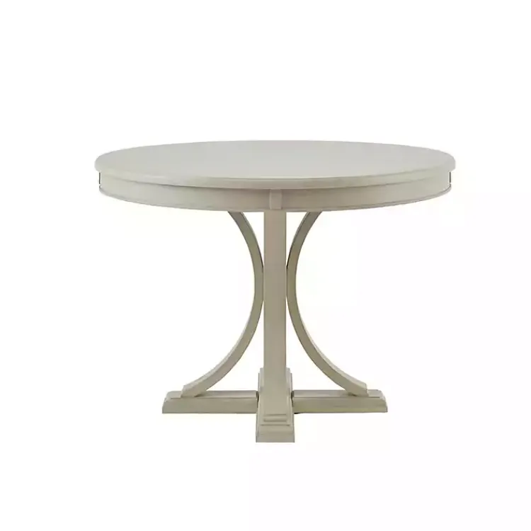 Dining Tables-Kirklands Home Antique Cream Wood Pedestal Round Dining Table White