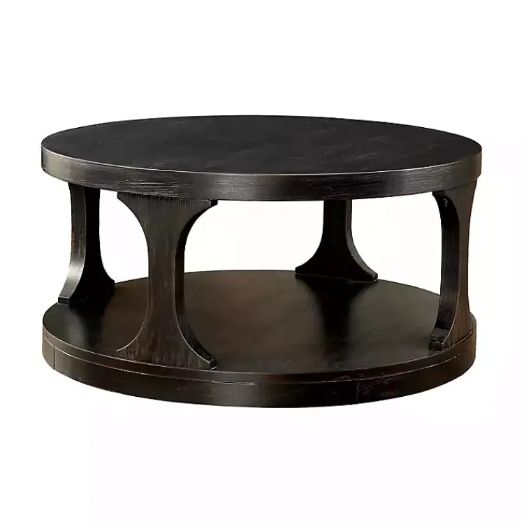 Coffee Tables-Kirklands Home Jarrod Antique Wood Grain Shelf Coffee Table Black