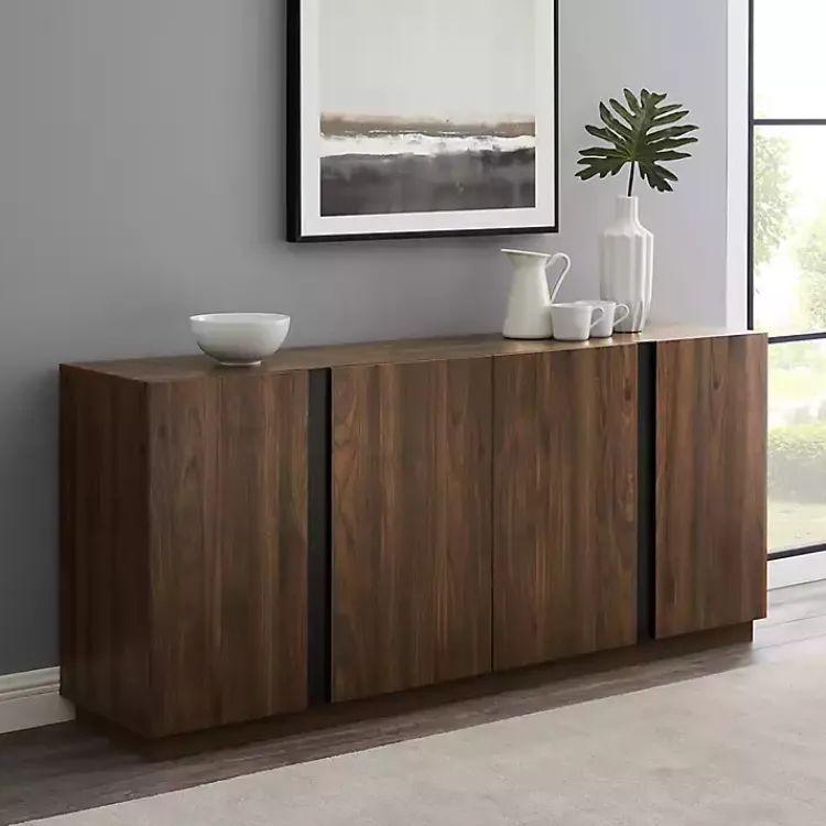 Cabinets & Sideboards-Kirklands Home Dark Walnut Wood and Black Metal Sideboard