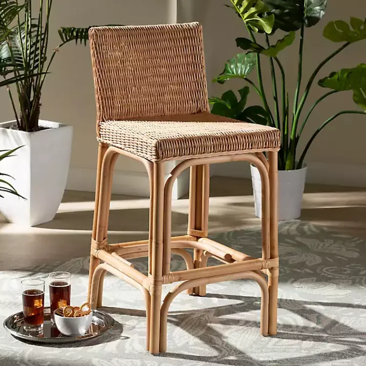 Bar Stools & Counter Height Stools-Kirklands Home Greek Natural Rat Woven Counter Stool Tan