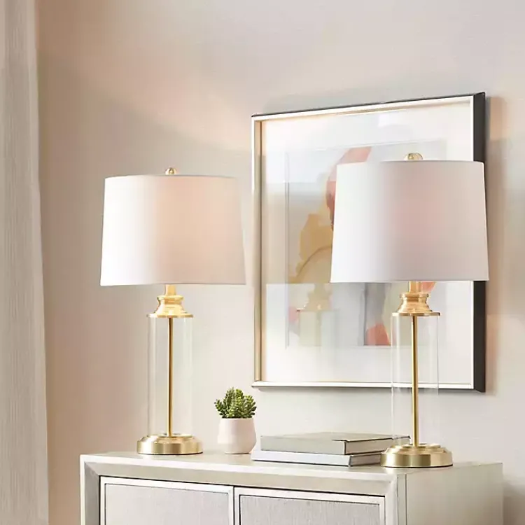 Table Lamps-Kirklands Home Clear Glass Base Gold Table Lamps, Set of 2 White