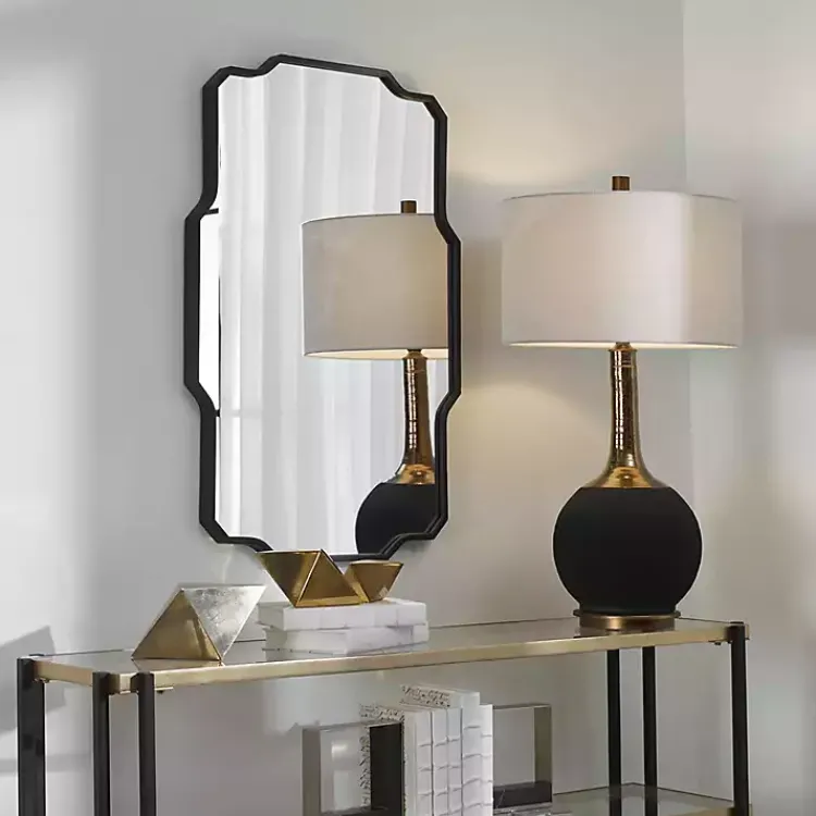 Decorative Mirrors-Kirklands Home Matte Black Thin Linear Iron Frame Wall Mirror