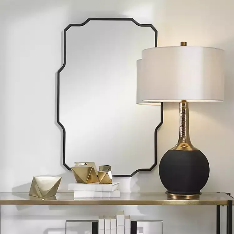 Decorative Mirrors-Kirklands Home Matte Black Thin Linear Iron Frame Wall Mirror