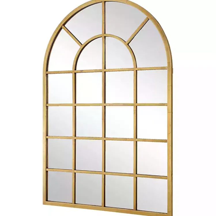Decorative Mirrors-Kirklands Home Gold Leaf Metal Windowpane Arch Frame Mirror