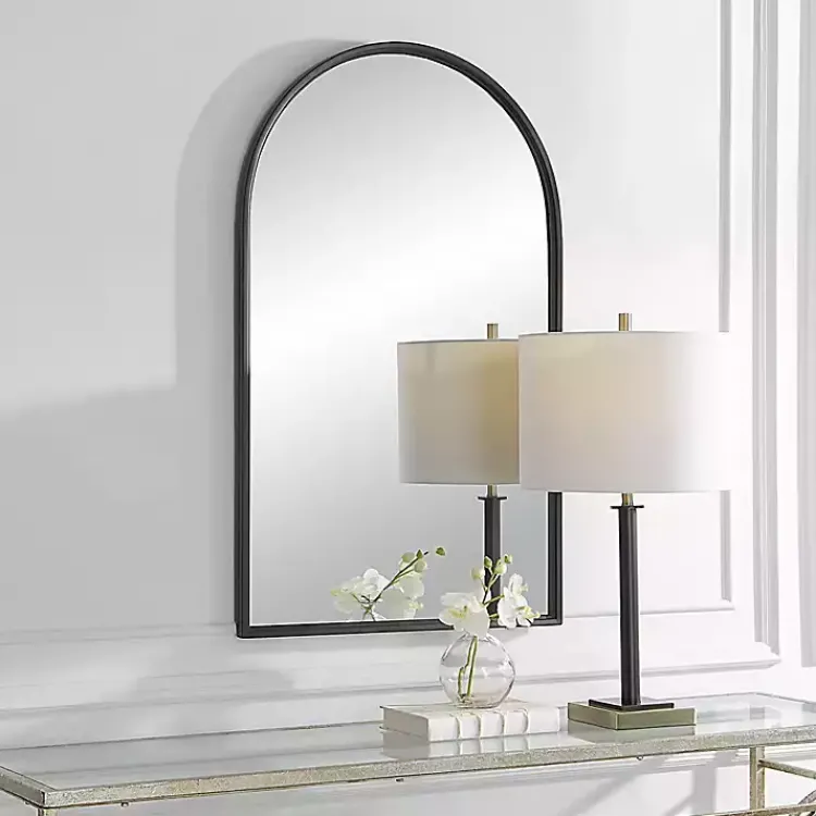 Decorative Mirrors-Kirklands Home Black Metal Arch Frame Wall Mirror