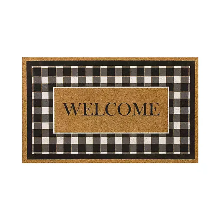 Doormats-Kirklands Home Black and White Buffalo Check Welcome Doormat