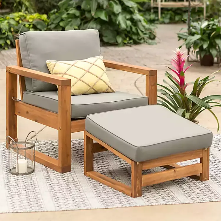 Outdoor Seating-Kirklands Home Gray and Wood 2-pc. Outdoor Chair and Ottoman Set